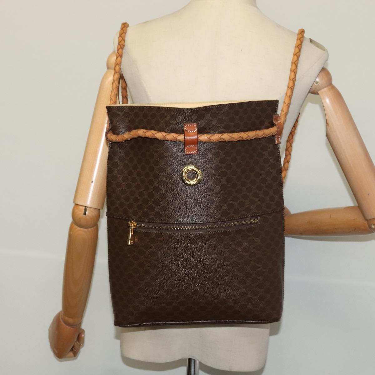 CELINE Macadam Canvas Backpack PVC Leather Brown Gold Auth 124859
