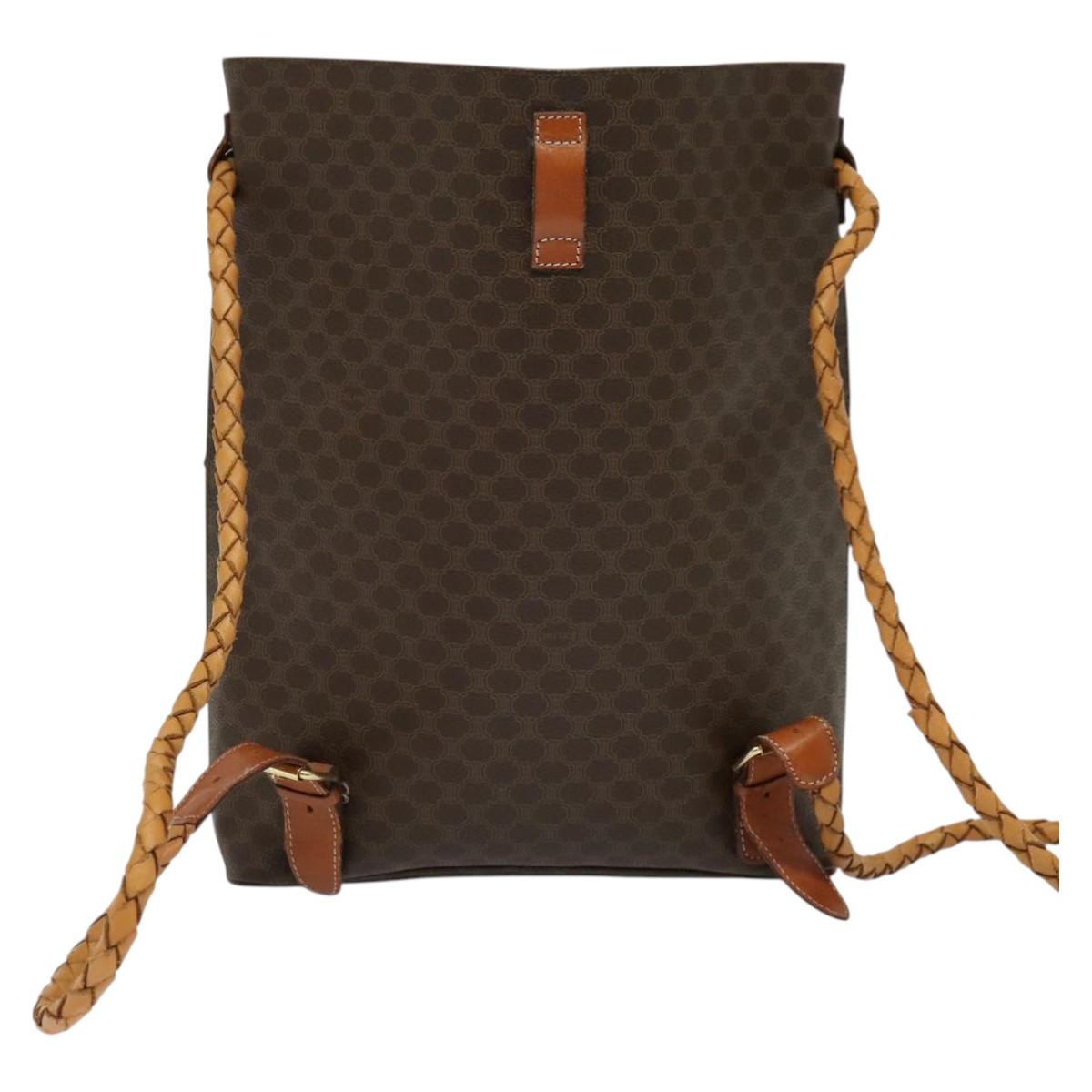 CELINE Macadam Canvas Backpack PVC Leather Brown Gold Auth 124859