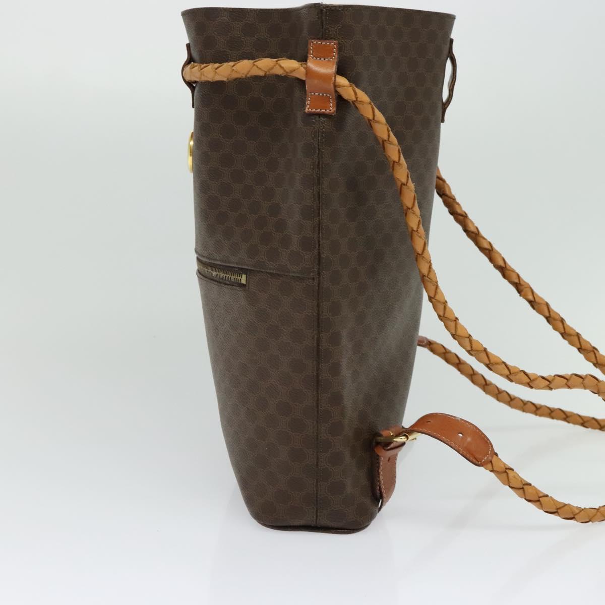 CELINE Macadam Canvas Backpack PVC Leather Brown Gold Auth 124859