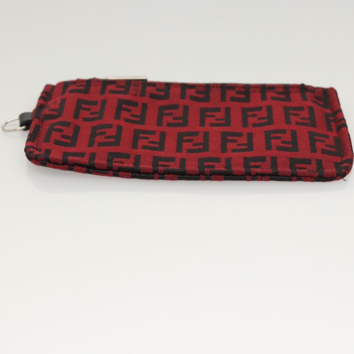 FENDI Zucchino Canvas Hand Bag Red Silver Auth 124864V