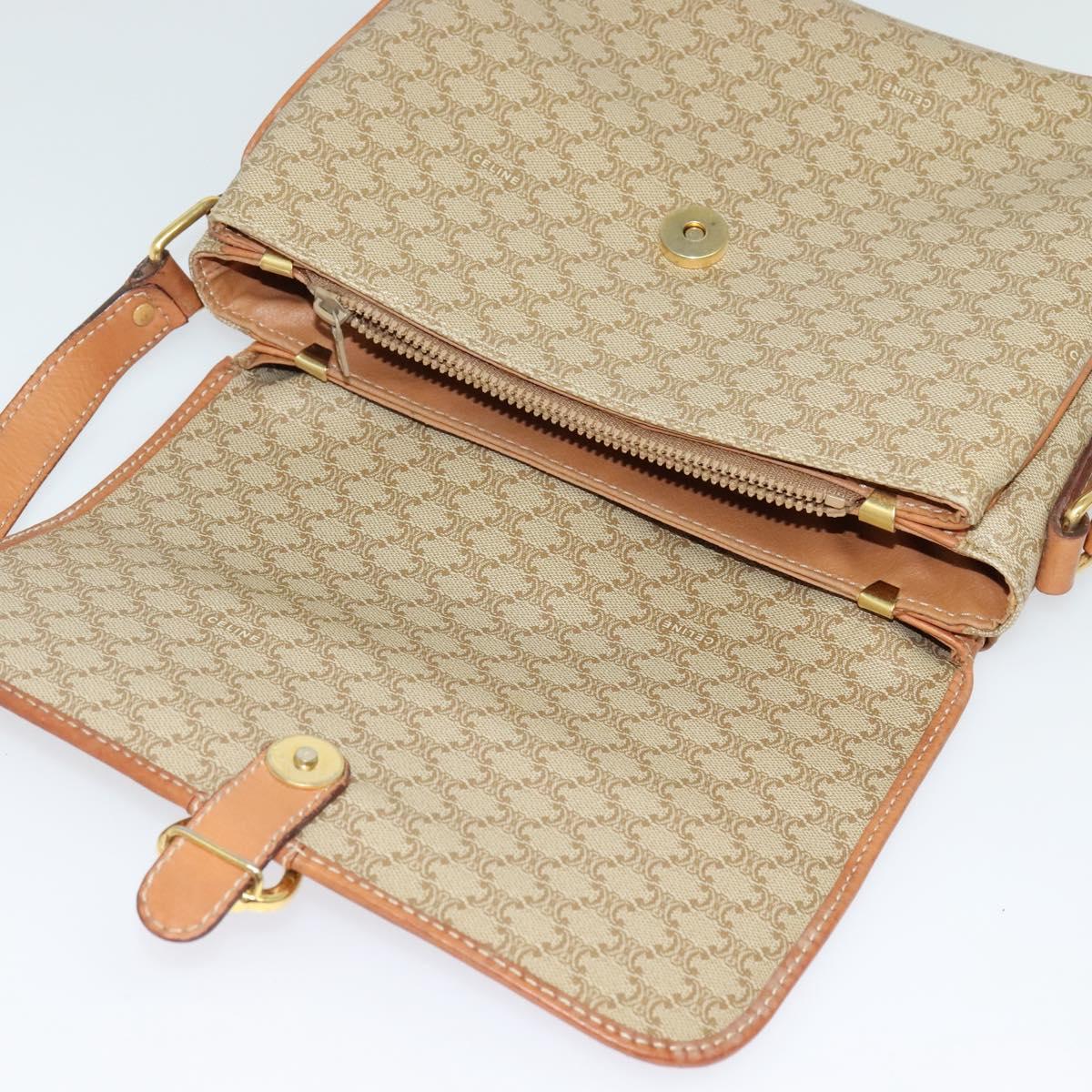 CELINE Macadam Canvas Shoulder Bag Beige Gold Auth 124879
