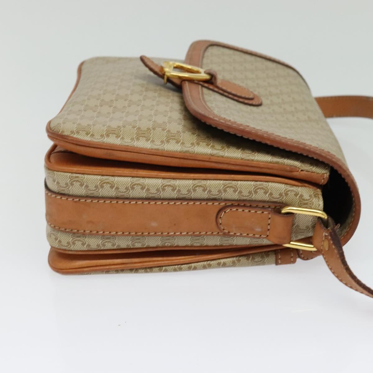 CELINE Macadam Canvas Shoulder Bag Beige Gold Auth 124879