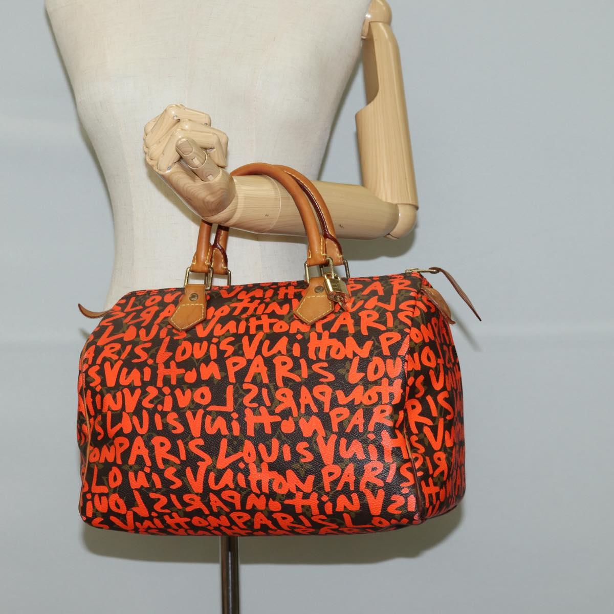 LOUIS VUITTON Monogram Graffiti Speedy 30 Hand Bag Orange M93705 Auth 124885V