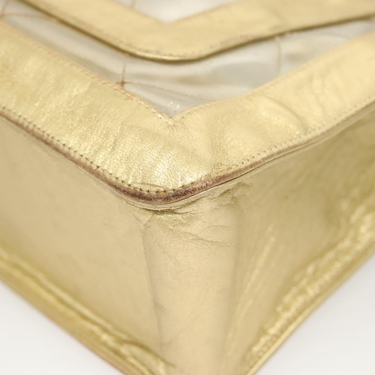 CHANEL Matelasse Chain Shoulder Bag Vinyl Clear Gold CC Auth 124906