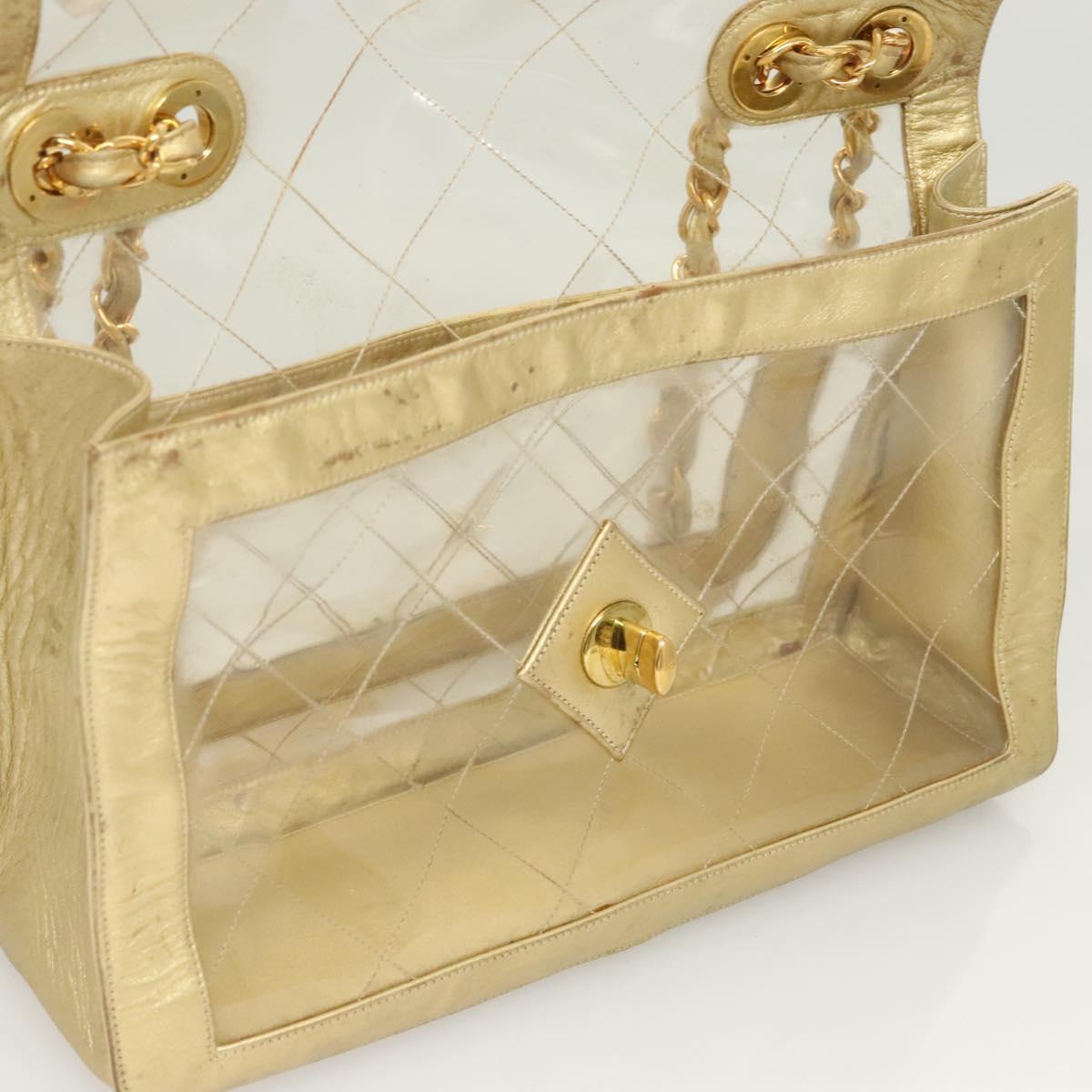 CHANEL Matelasse Chain Shoulder Bag Vinyl Clear Gold CC Auth 124906