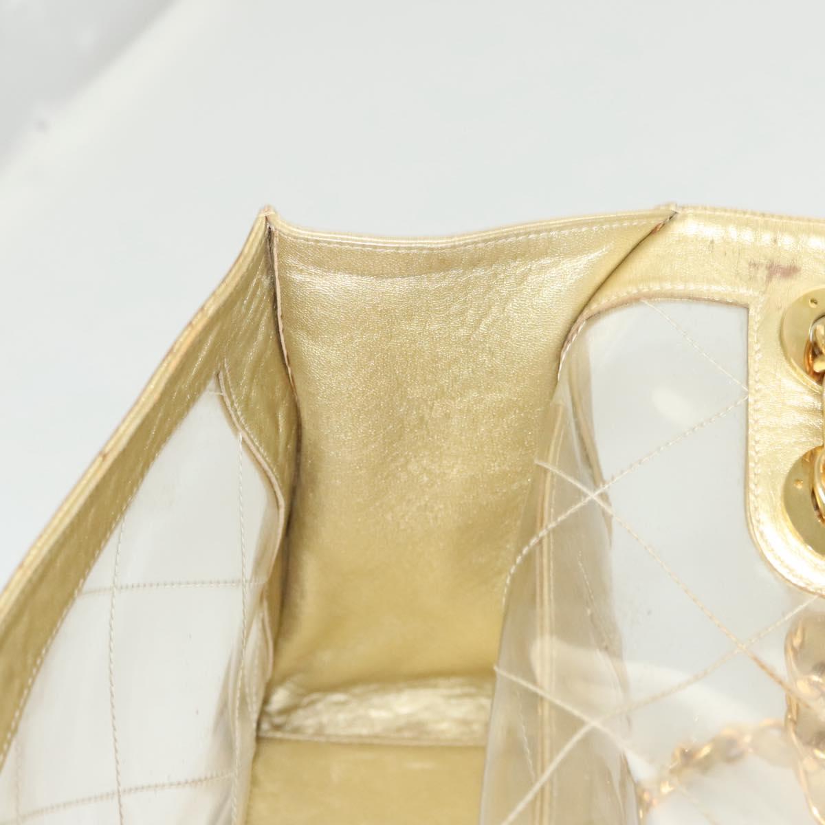 CHANEL Matelasse Chain Shoulder Bag Vinyl Clear Gold CC Auth 124906