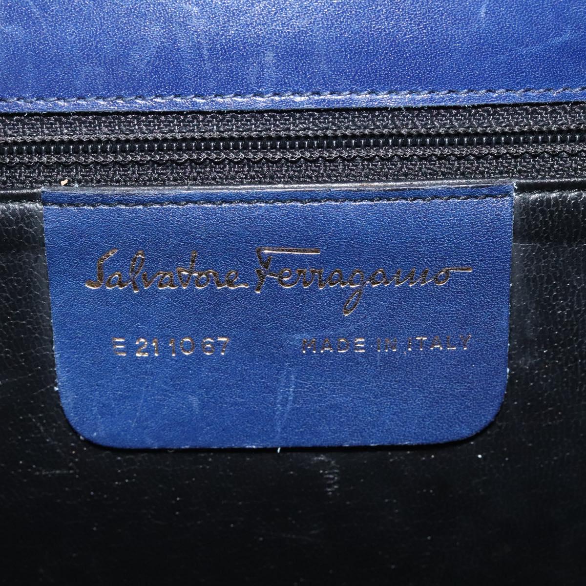 Salvatore Ferragamo Gancini Shoulder Bag Leather Blue Gold Auth 124976