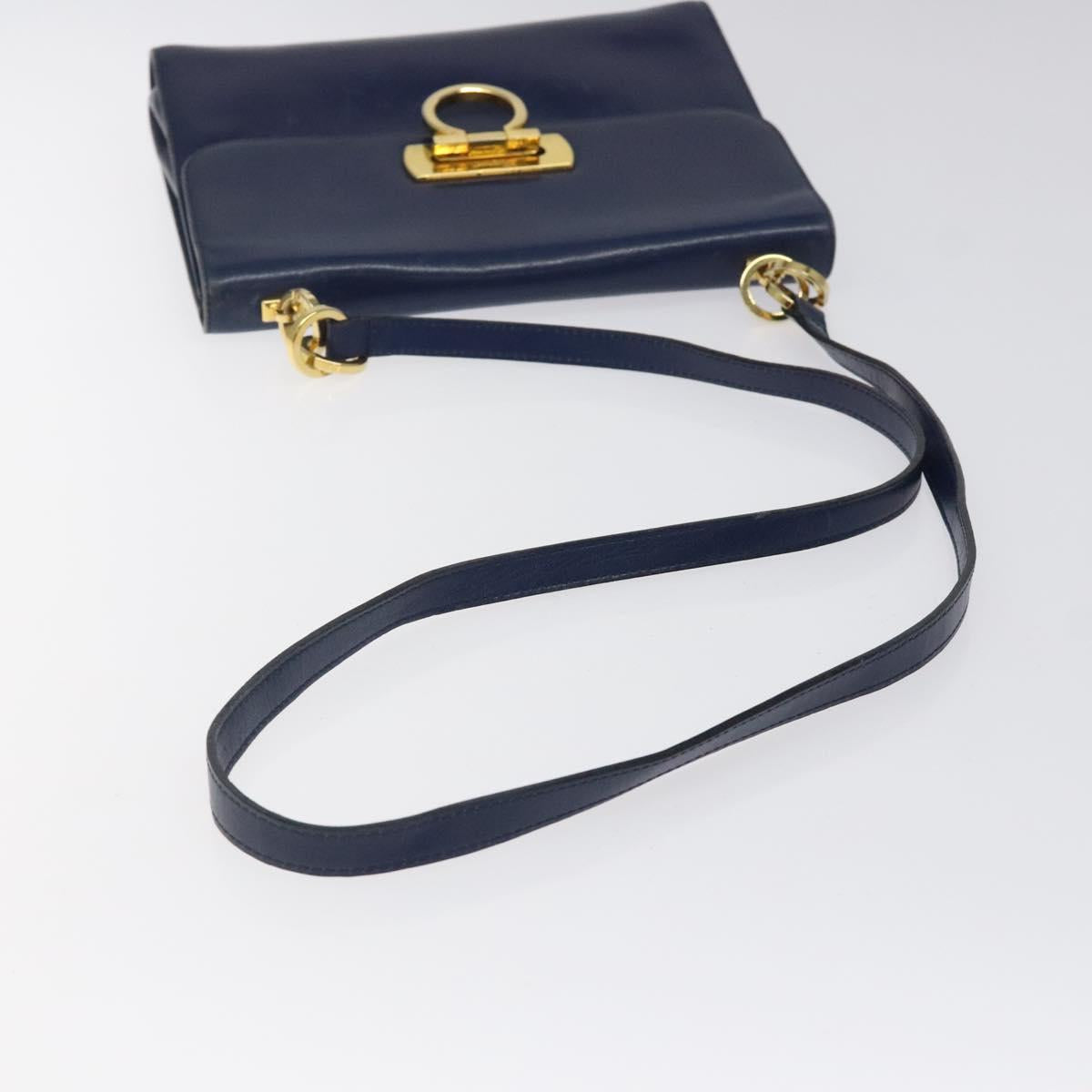 Salvatore Ferragamo Gancini Shoulder Bag Leather Blue Gold Auth 124976