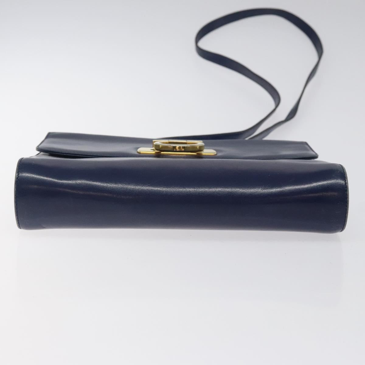 Salvatore Ferragamo Gancini Shoulder Bag Leather Blue Gold Auth 124976