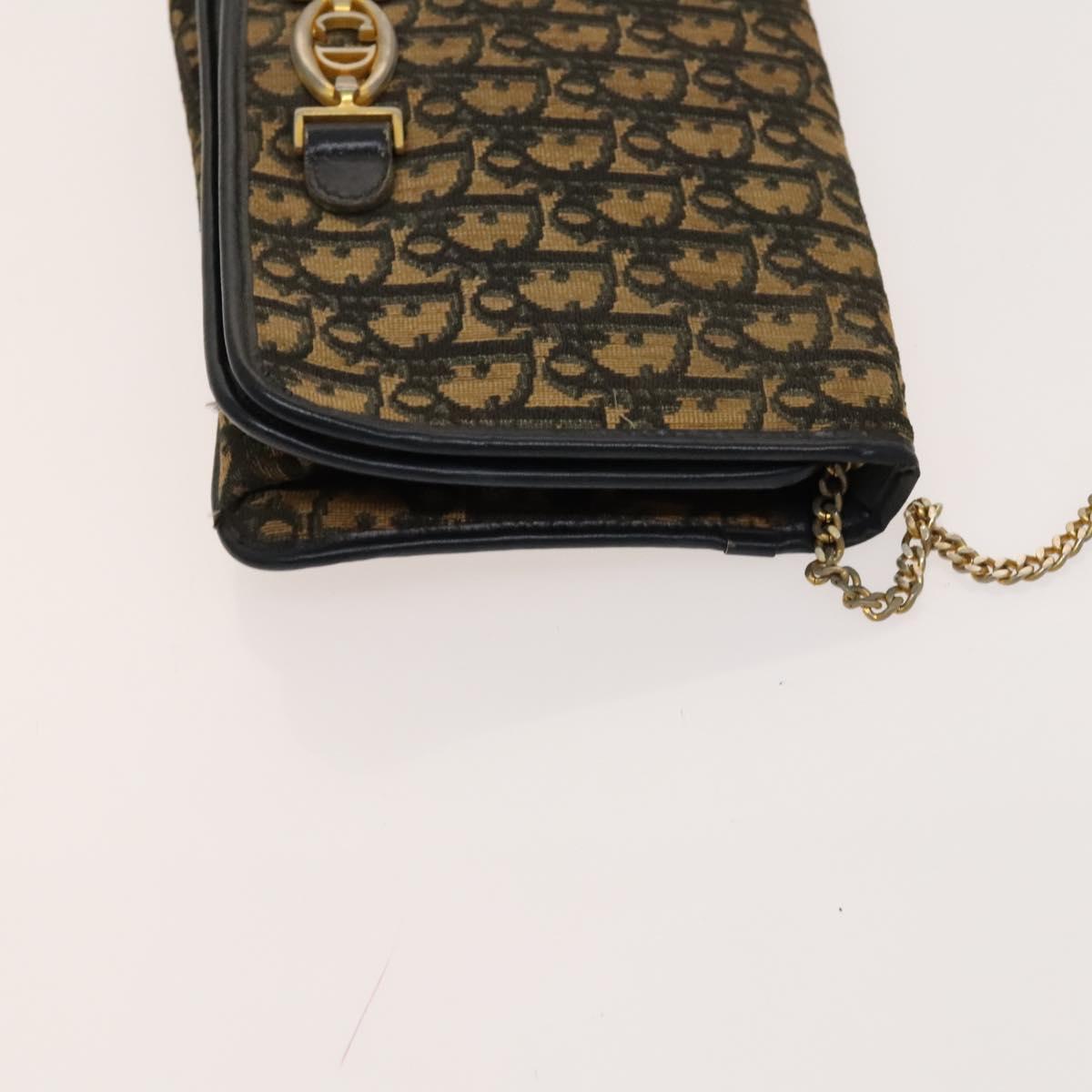 Christian Dior Trotter Canvas Chain Shoulder Bag Brown Gold Auth 124988