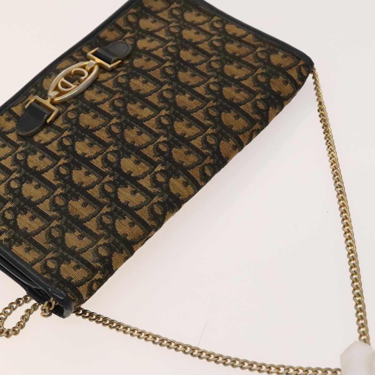 Christian Dior Trotter Canvas Chain Shoulder Bag Brown Gold Auth 124988