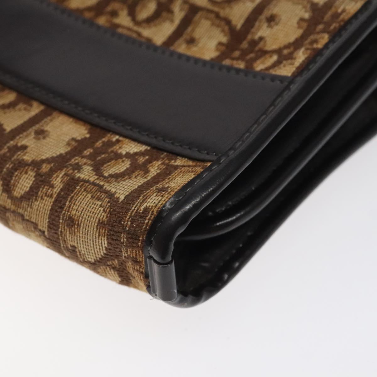 Christian Dior Trotter Canvas Shoulder Bag Brown Gold Auth 124989