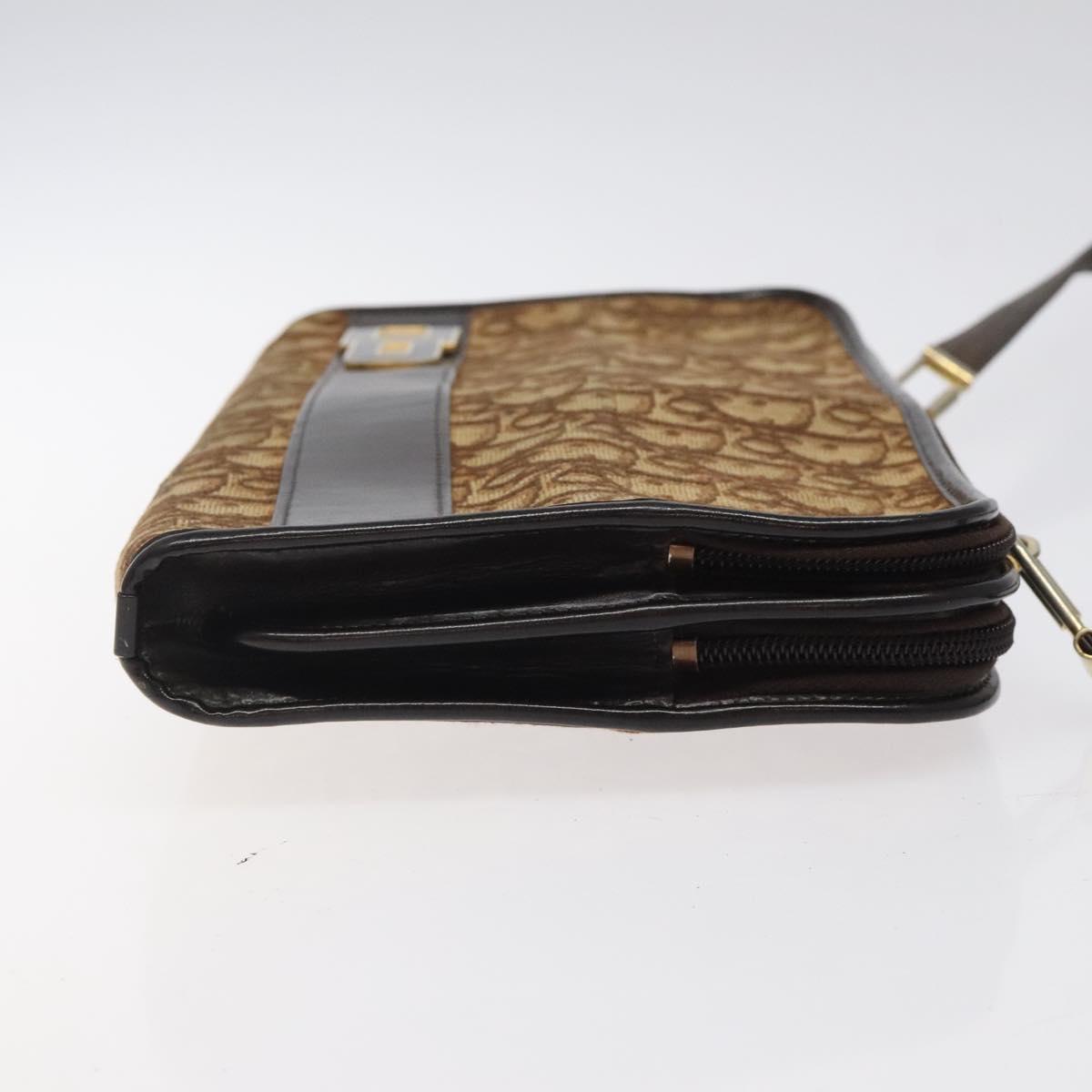 Christian Dior Trotter Canvas Shoulder Bag Brown Gold Auth 124989