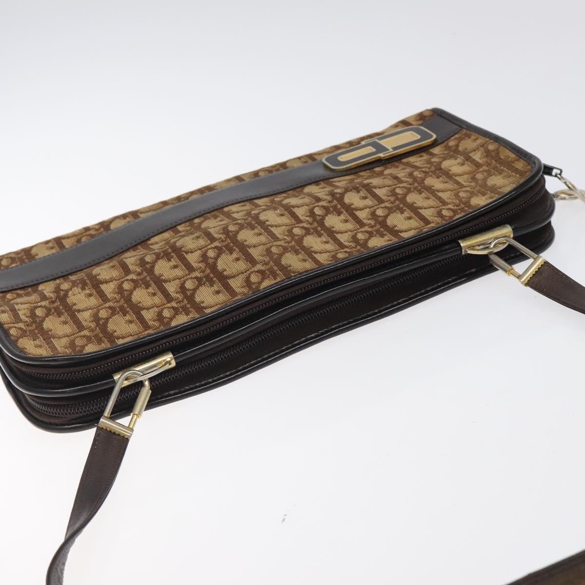 Christian Dior Trotter Canvas Shoulder Bag Brown Gold Auth 124989