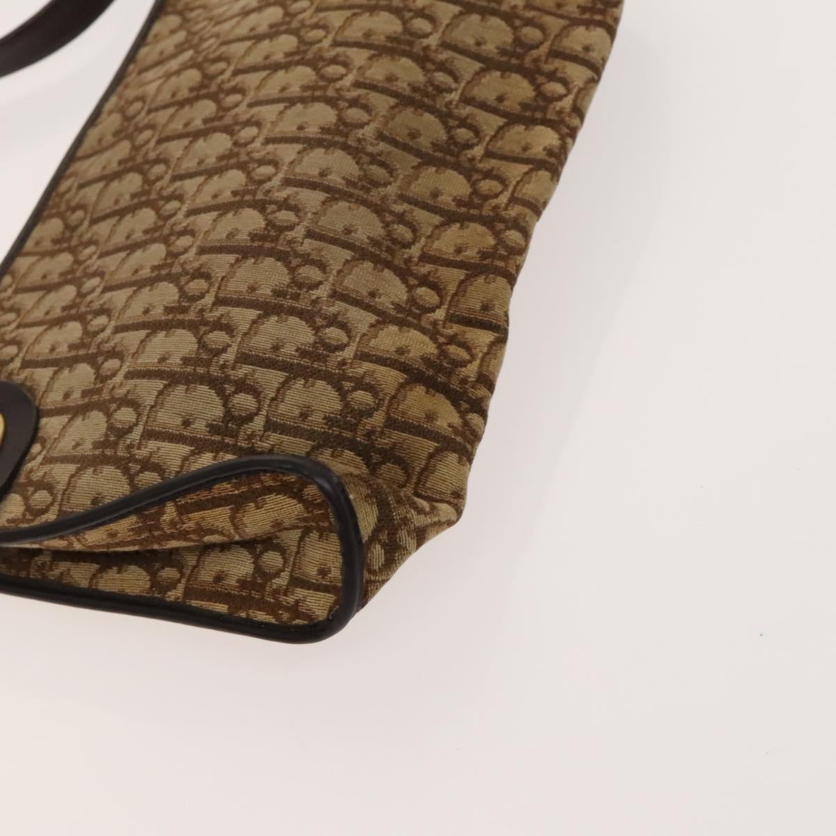 Christian Dior Trotter Canvas Shoulder Bag Brown Gold Auth 124990