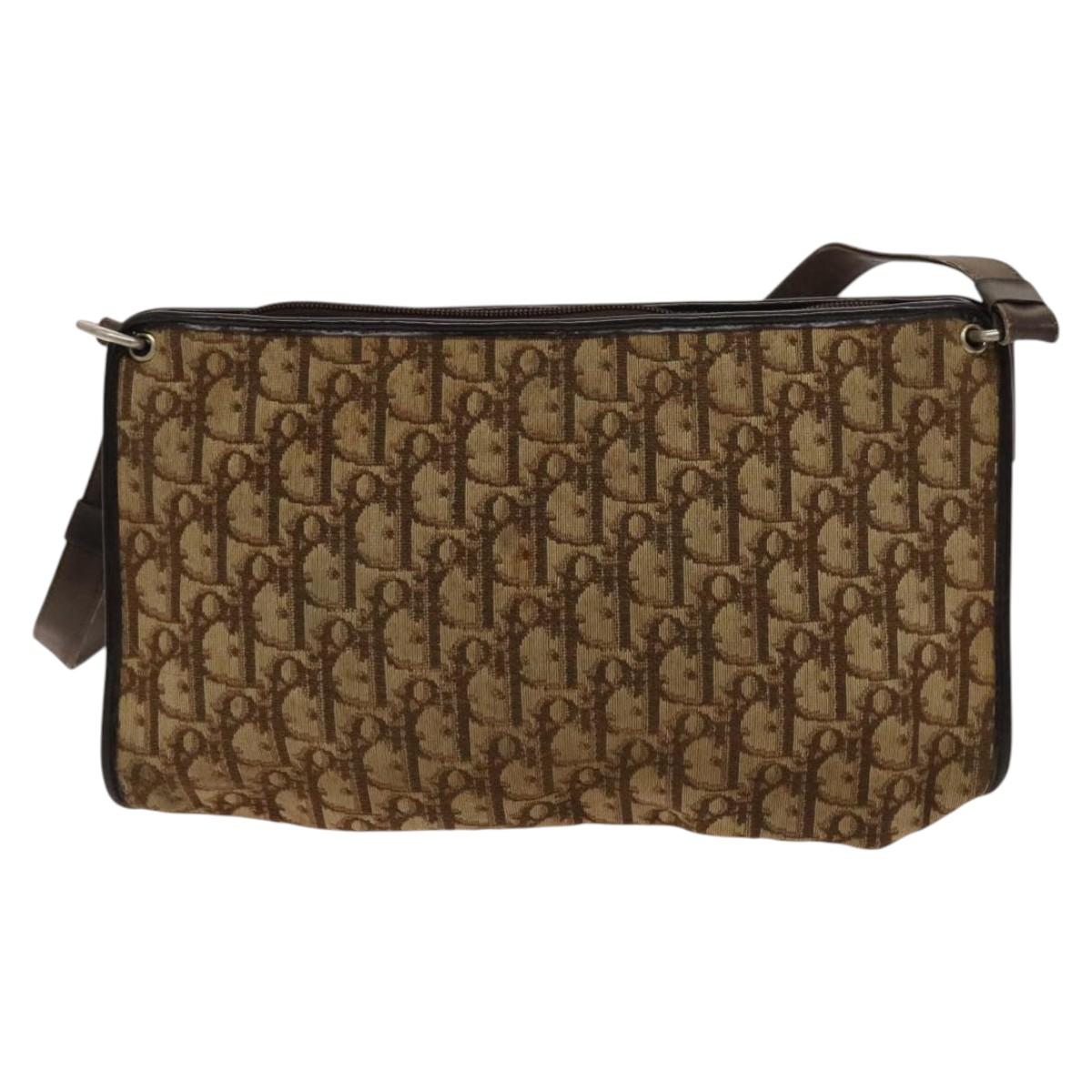 Christian Dior Trotter Canvas Shoulder Bag Brown Gold Auth 124990
