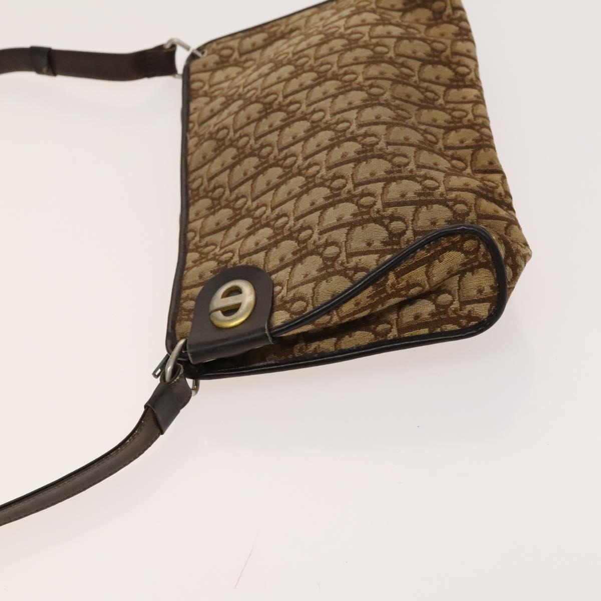 Christian Dior Trotter Canvas Shoulder Bag Brown Gold Auth 124990