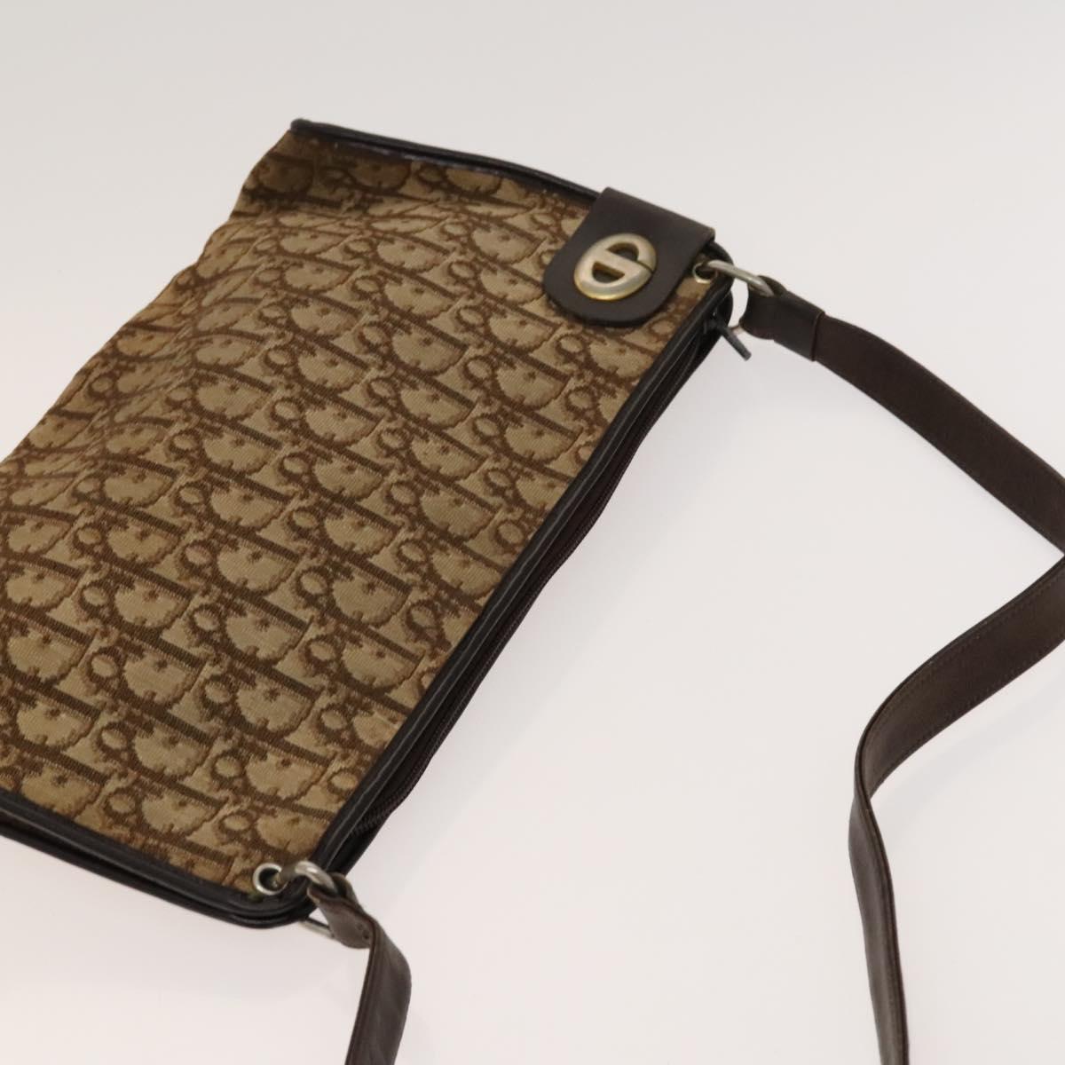 Christian Dior Trotter Canvas Shoulder Bag Brown Gold Auth 124990