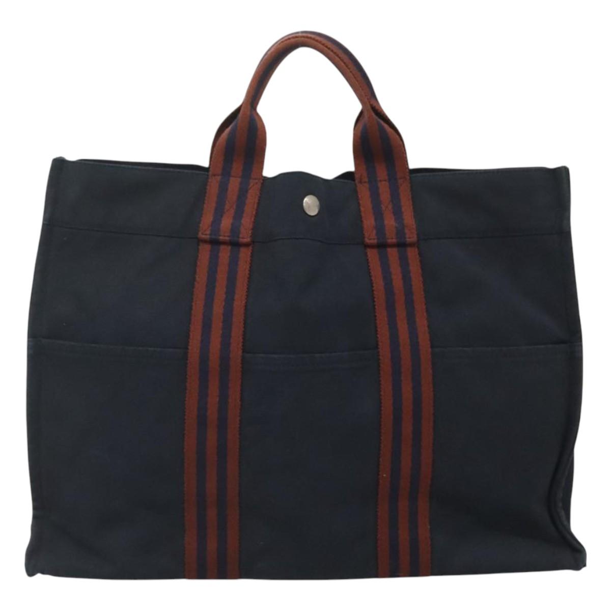 HERMES Fourre Tout MM Hand Bag Canvas Navy Auth 125006