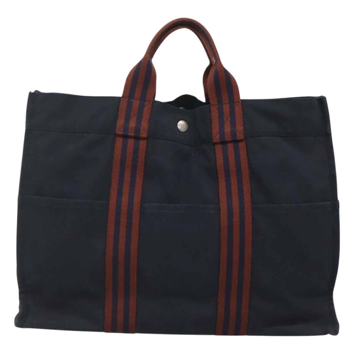 HERMES Fourre Tout MM Hand Bag Canvas Navy Auth 125006