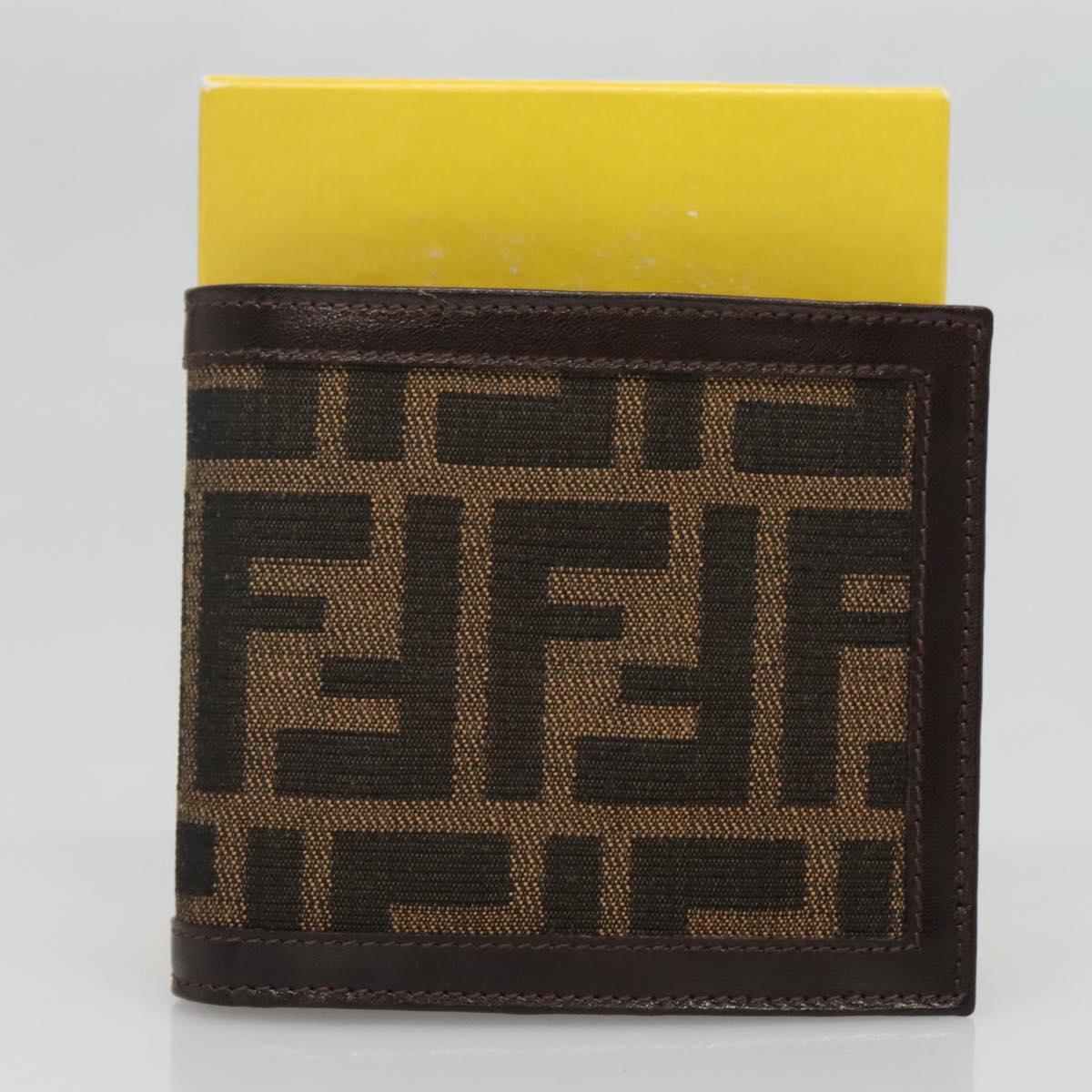 FENDI Zucca Canvas Bifold Wallet Black Brown Auth 125018