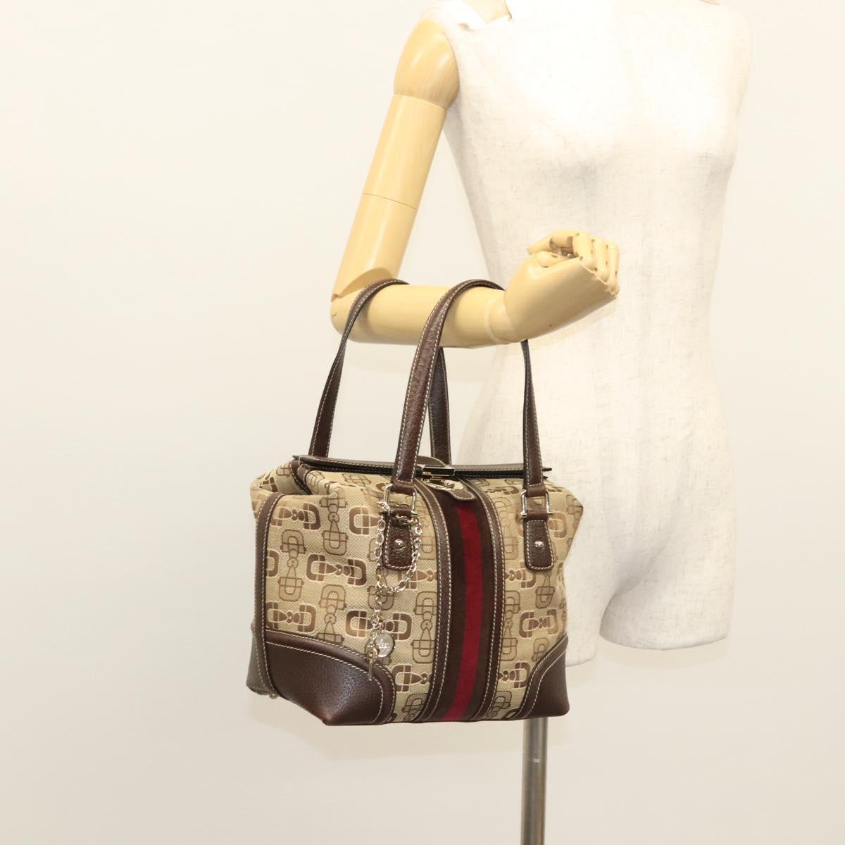GUCCI Hand Bag Canvas Brown Gold 146002 Auth 125025