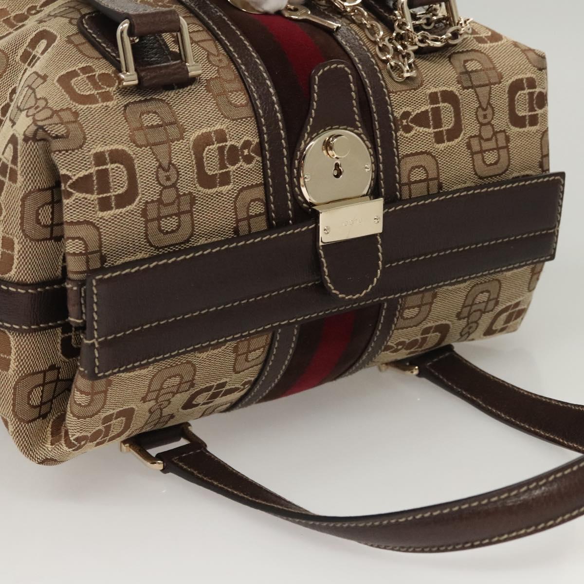 GUCCI Hand Bag Canvas Brown Gold 146002 Auth 125025