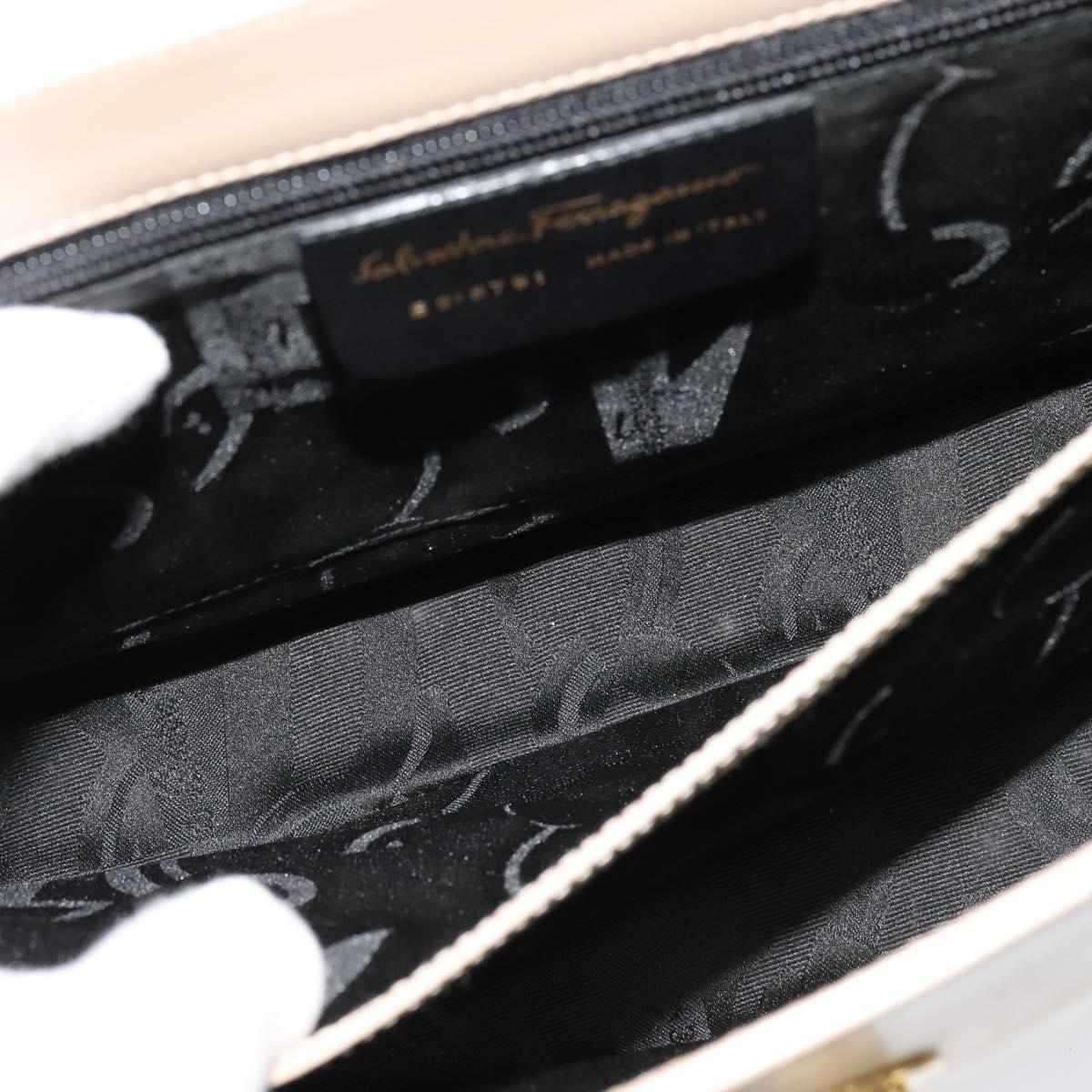 Salvatore Ferragamo Gancini Hand Bag Leather 2way Beige Gold Auth 125026