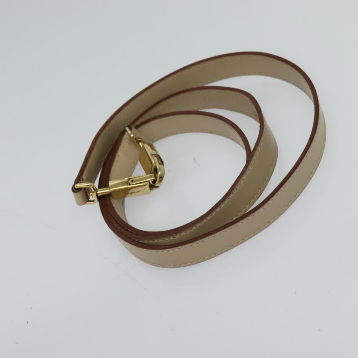 Salvatore Ferragamo Gancini Hand Bag Leather 2way Beige Gold Auth 125026