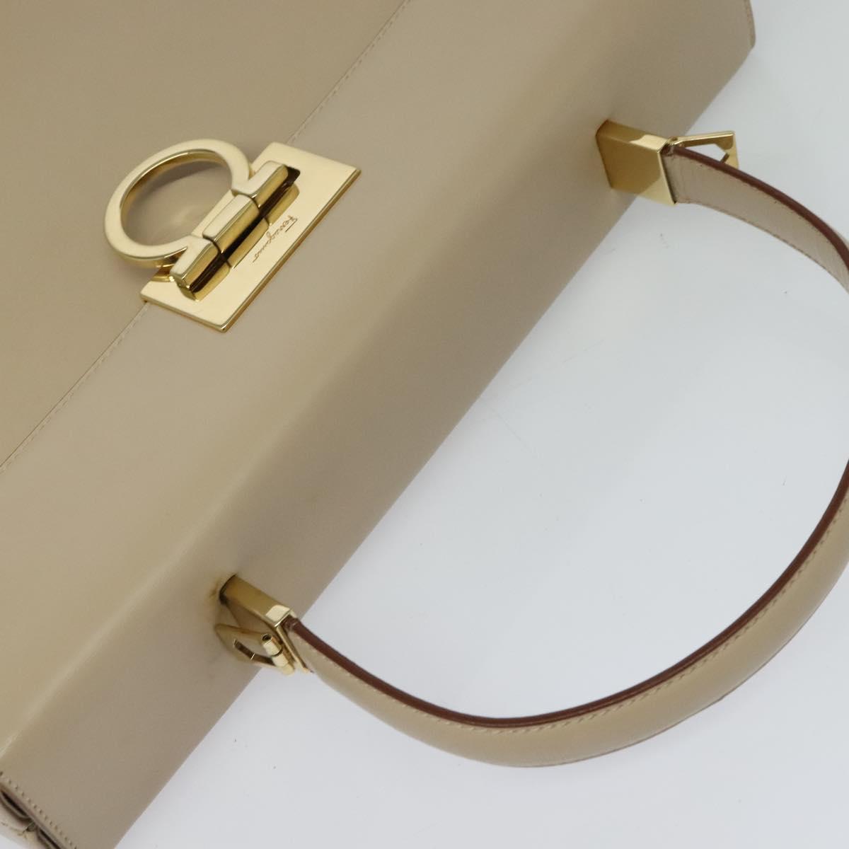 Salvatore Ferragamo Gancini Hand Bag Leather 2way Beige Gold Auth 125026