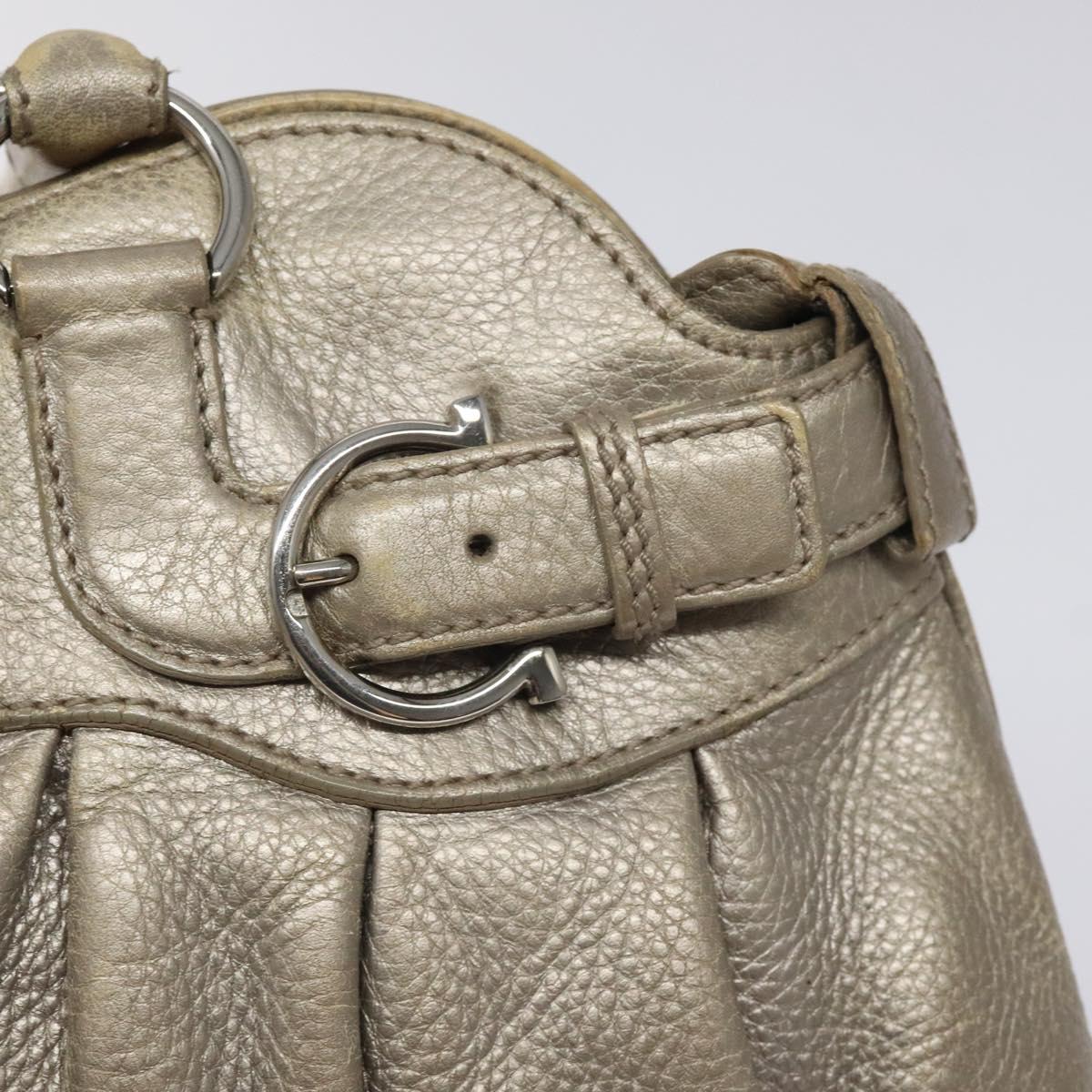 Salvatore Ferragamo Gancini Tote Bag Leather Silver Auth 125027