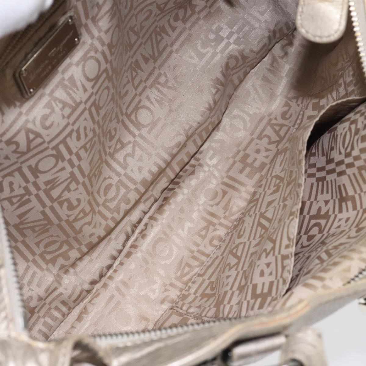 Salvatore Ferragamo Gancini Tote Bag Leather Silver Auth 125027