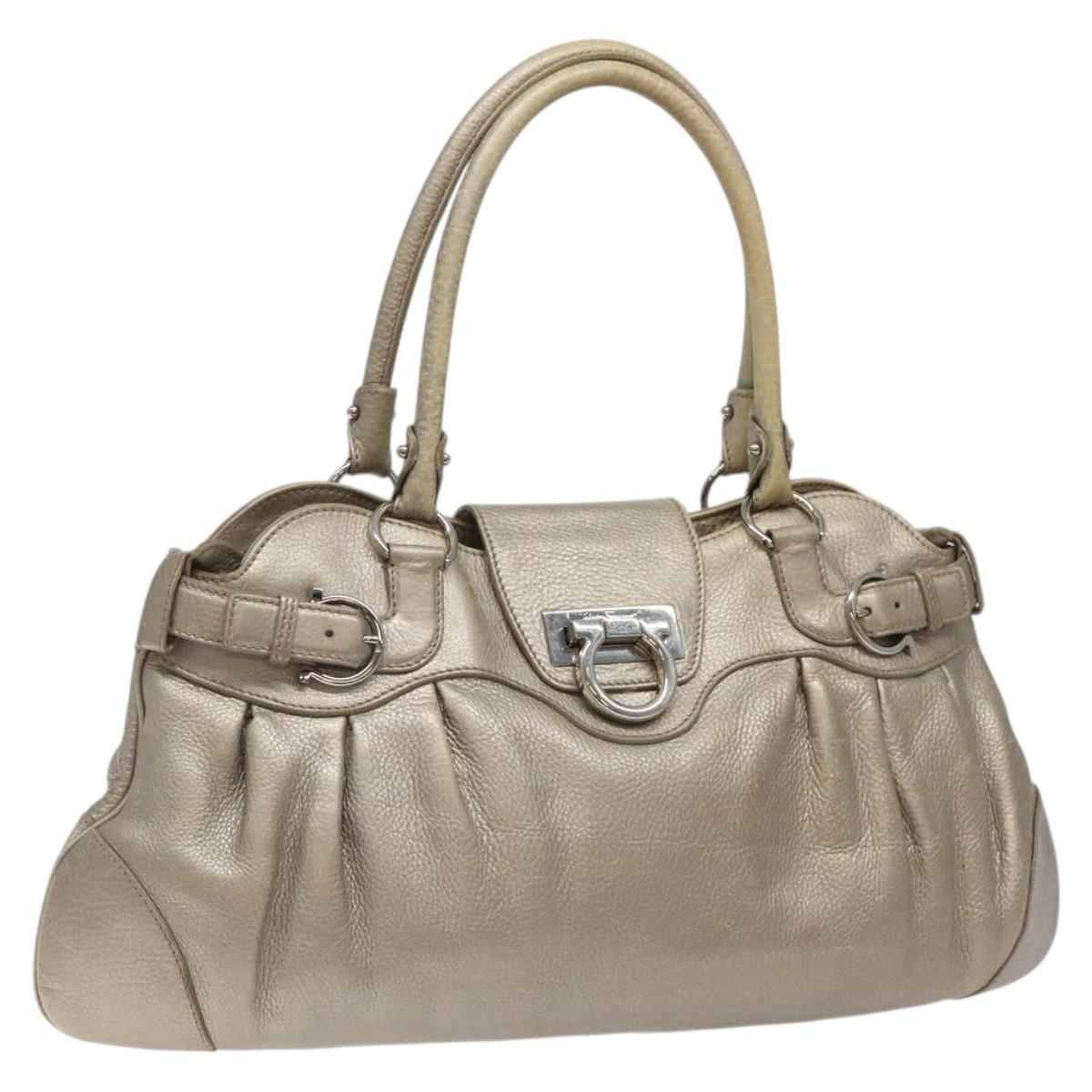 Salvatore Ferragamo Gancini Tote Bag Leather Silver Auth 125027