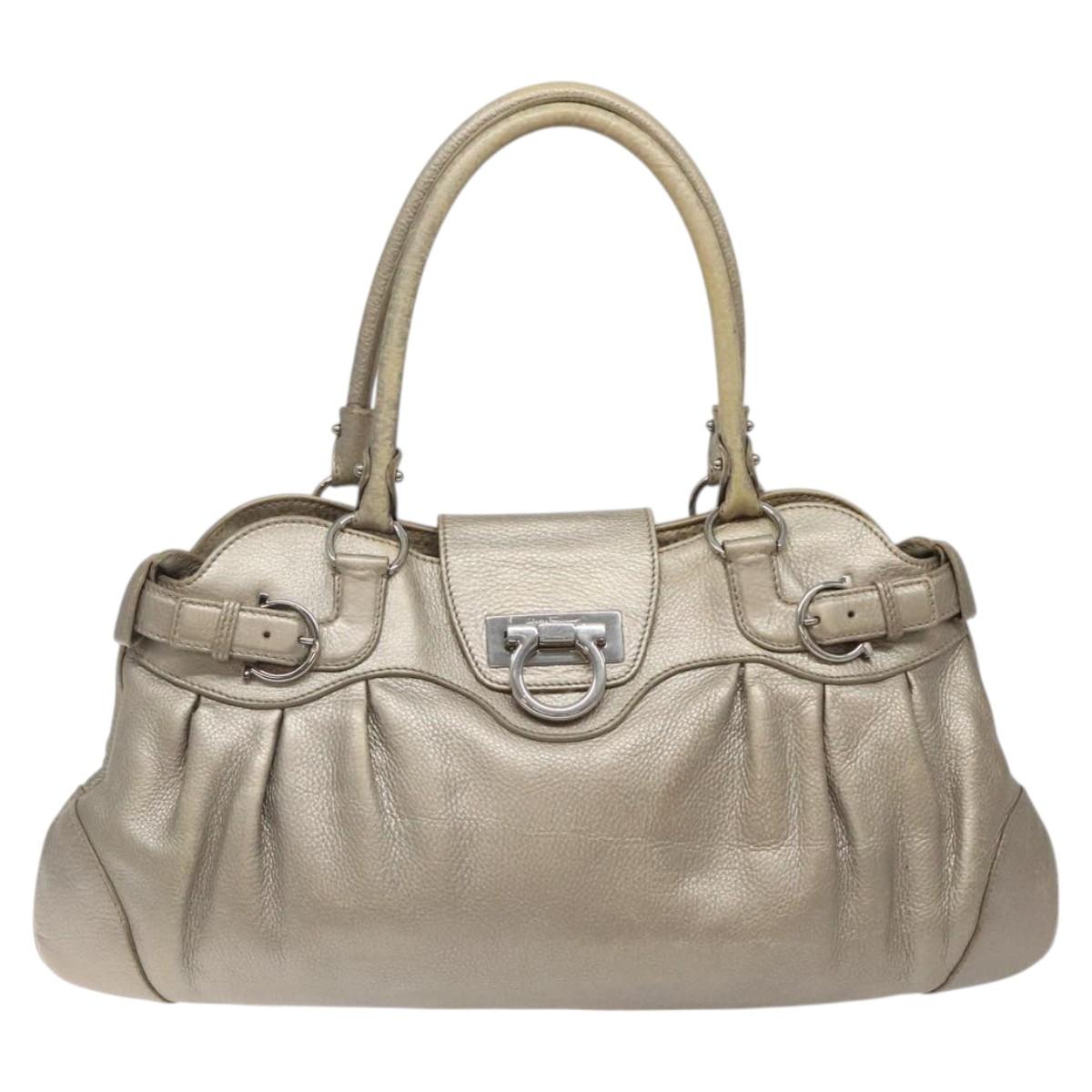 Salvatore Ferragamo Gancini Tote Bag Leather Silver Auth 125027