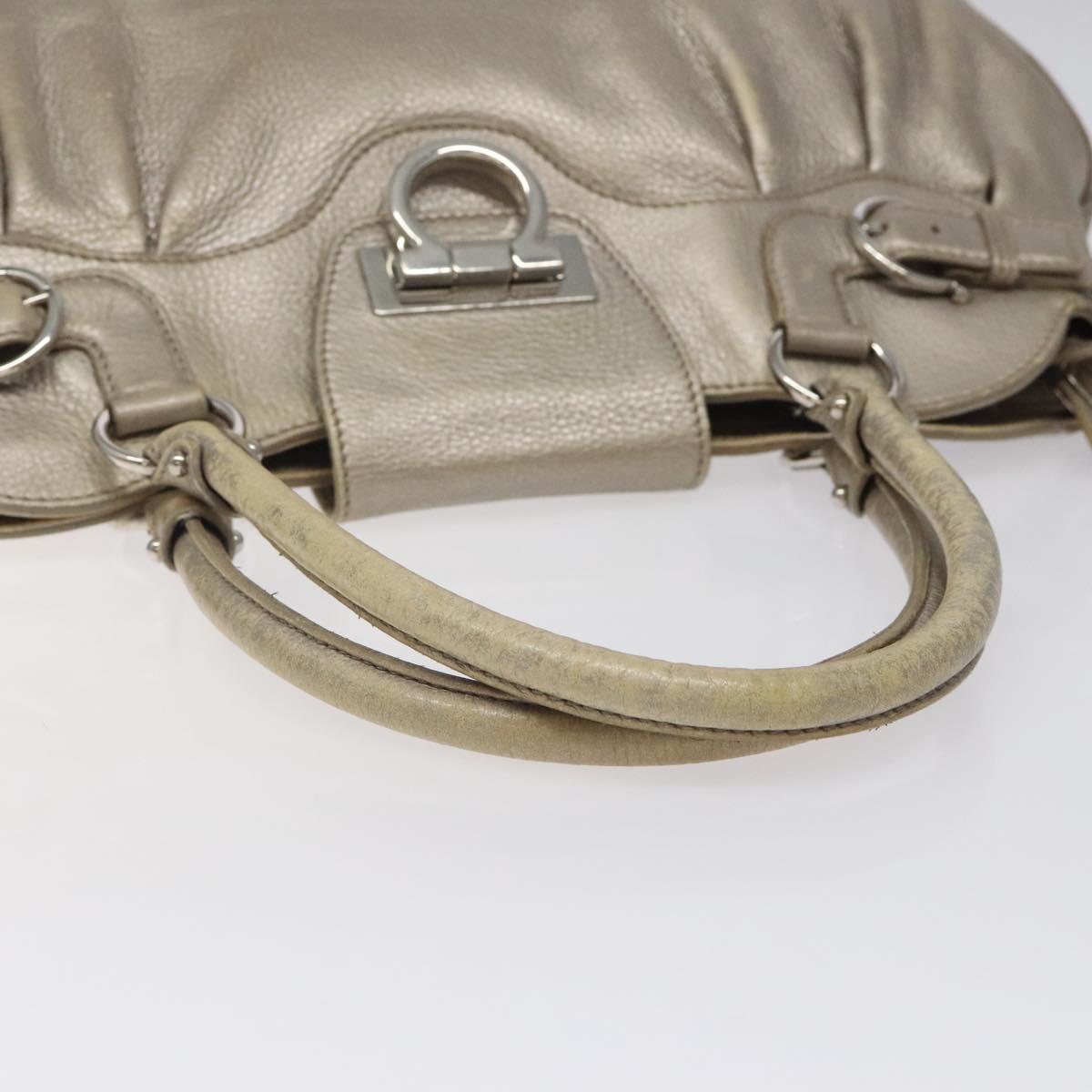 Salvatore Ferragamo Gancini Tote Bag Leather Silver Auth 125027