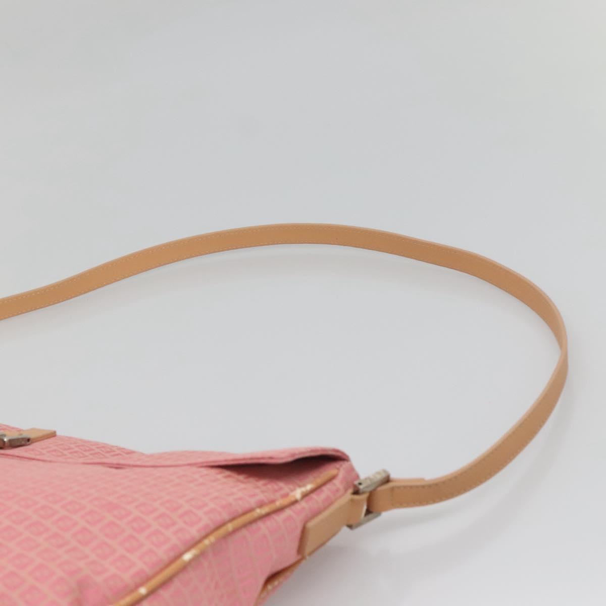 FENDI Zucchino Canvas Shoulder Bag Pink Silver Auth 125032