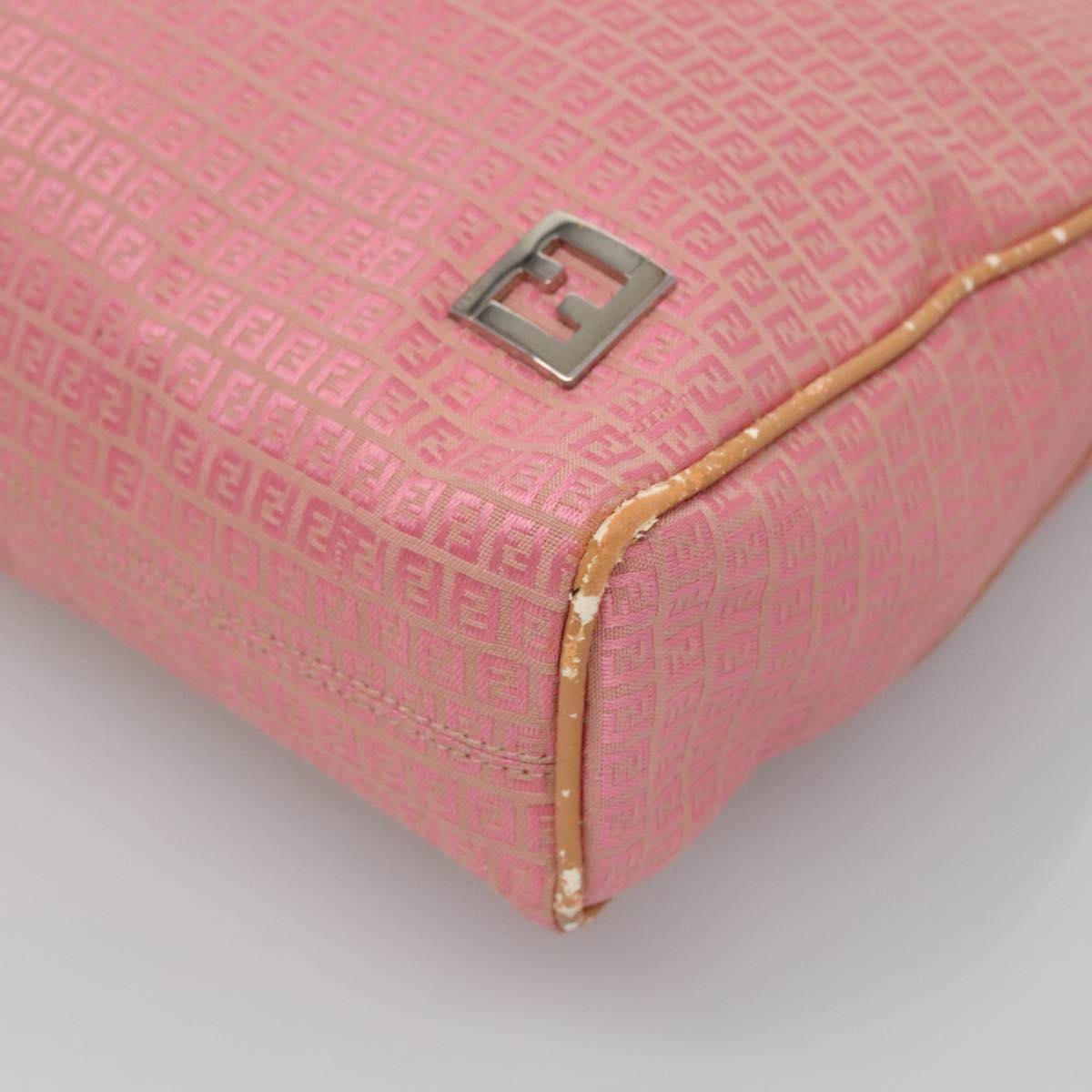 FENDI Zucchino Canvas Shoulder Bag Pink Silver Auth 125032