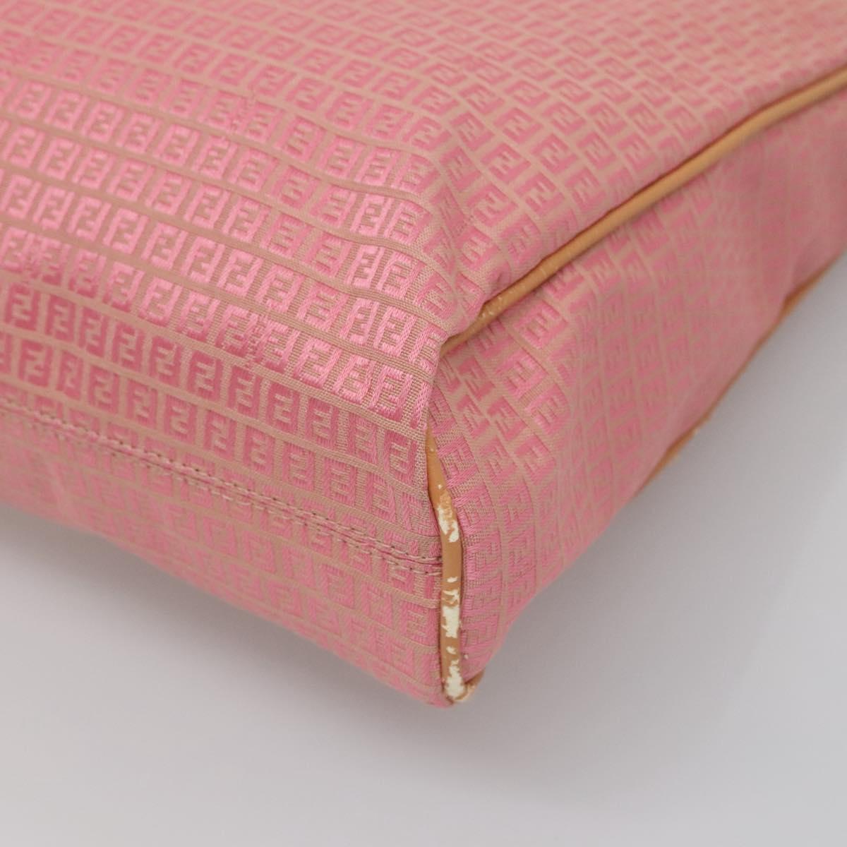 FENDI Zucchino Canvas Shoulder Bag Pink Silver Auth 125032