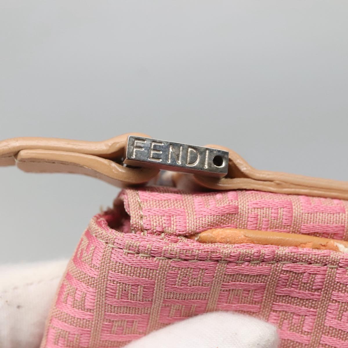 FENDI Zucchino Canvas Shoulder Bag Pink Silver Auth 125032