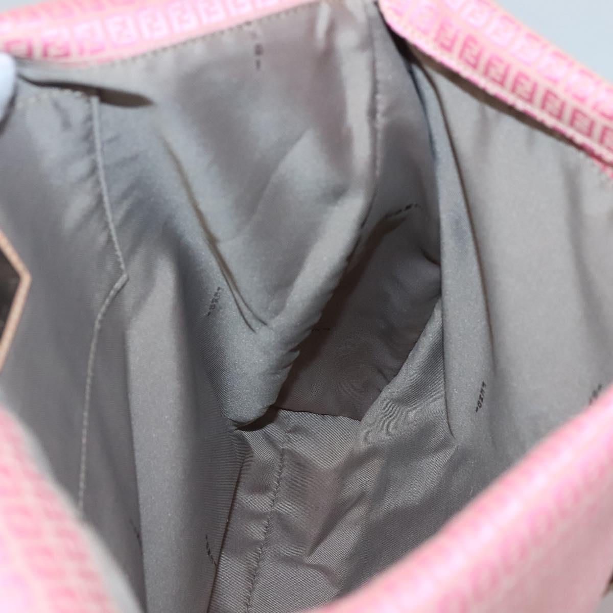 FENDI Zucchino Canvas Shoulder Bag Pink Silver Auth 125032