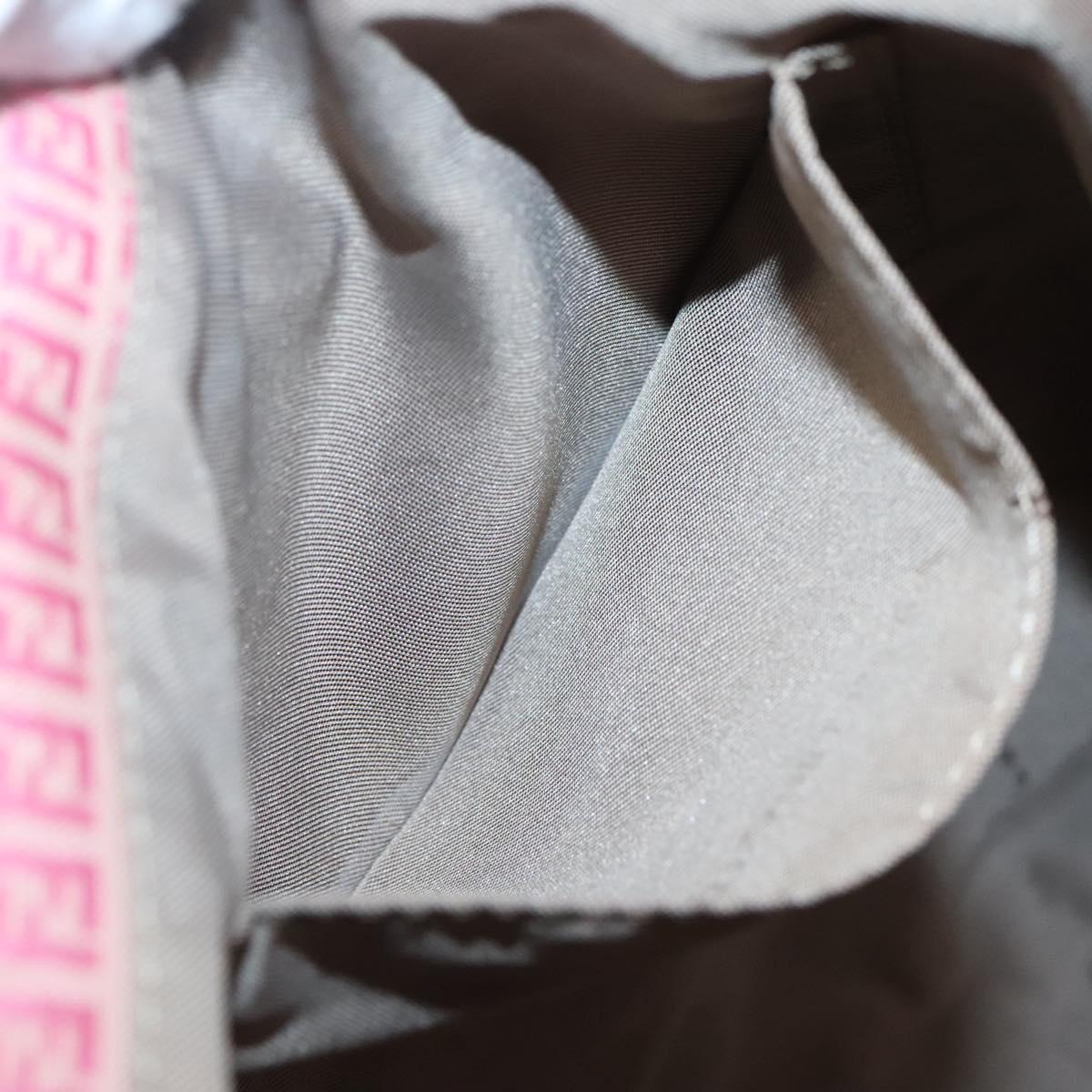 FENDI Zucchino Canvas Shoulder Bag Pink Silver Auth 125032