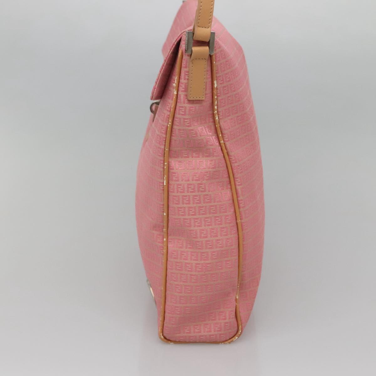 FENDI Zucchino Canvas Shoulder Bag Pink Silver Auth 125032