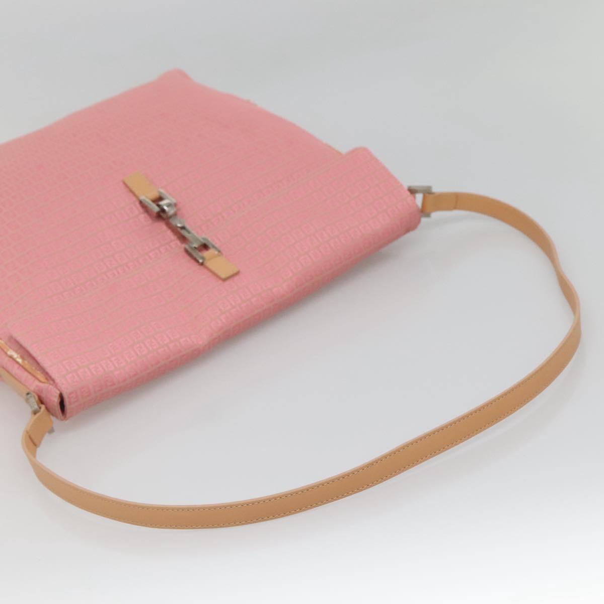 FENDI Zucchino Canvas Shoulder Bag Pink Silver Auth 125032