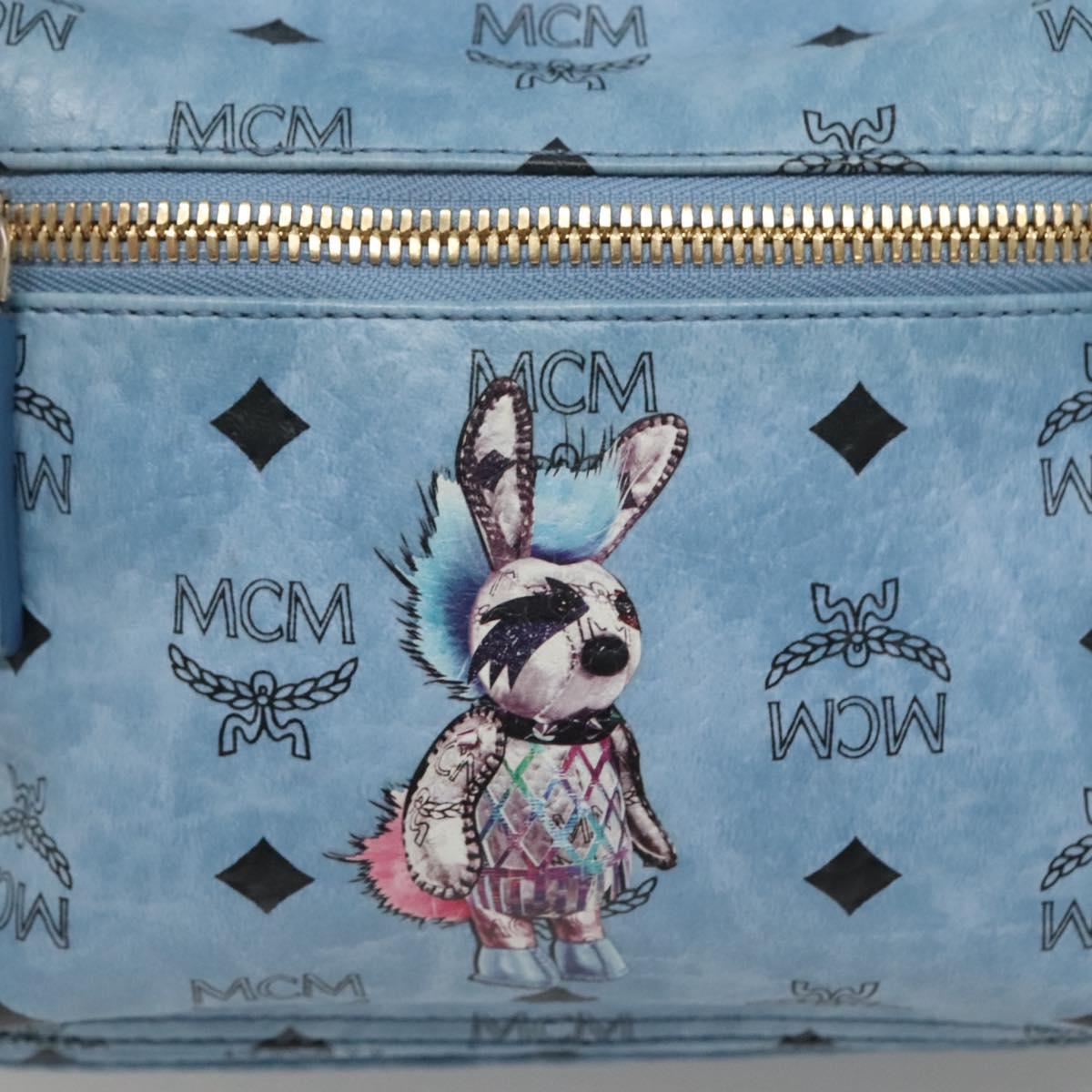 MCM Logogram Vicetos Backpack PVC Leather Light Blue Auth 125034