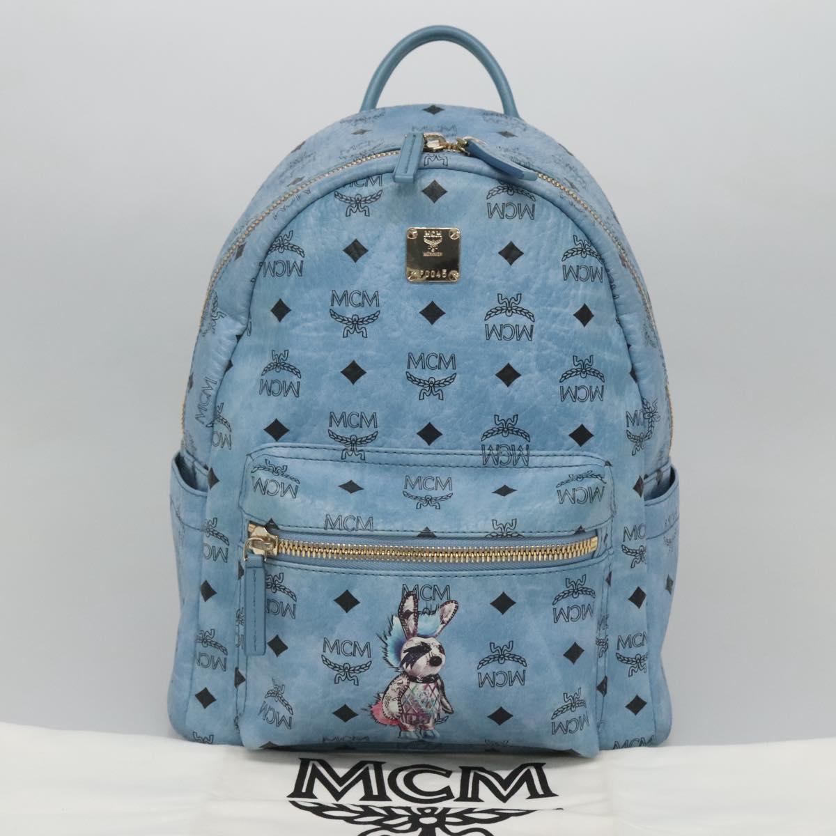 MCM Logogram Vicetos Backpack PVC Leather Light Blue Auth 125034