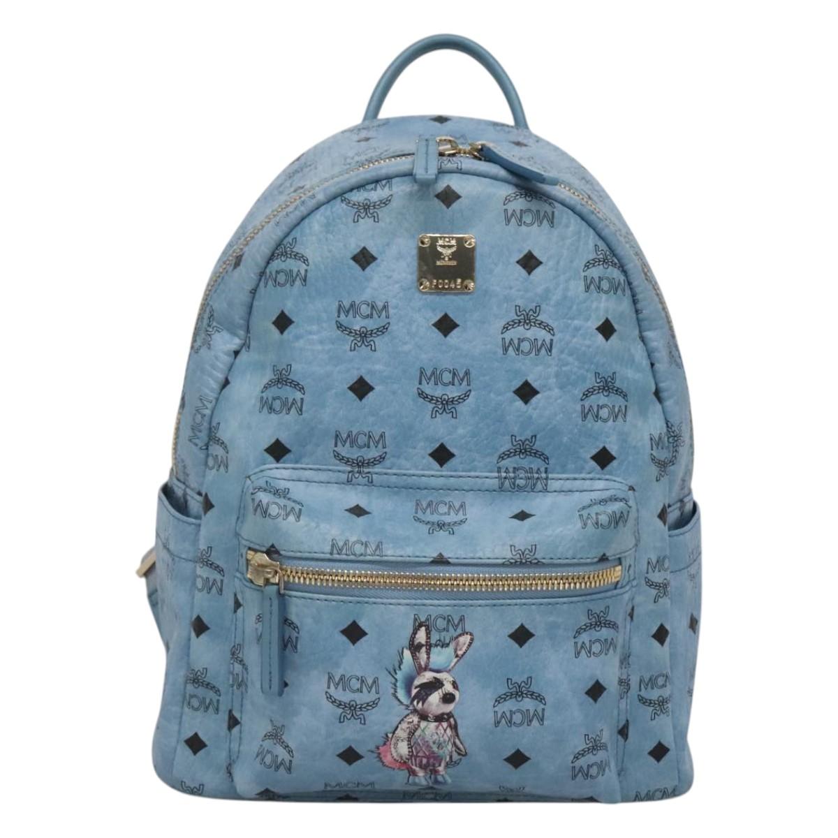 MCM Logogram Vicetos Backpack PVC Leather Light Blue Auth 125034