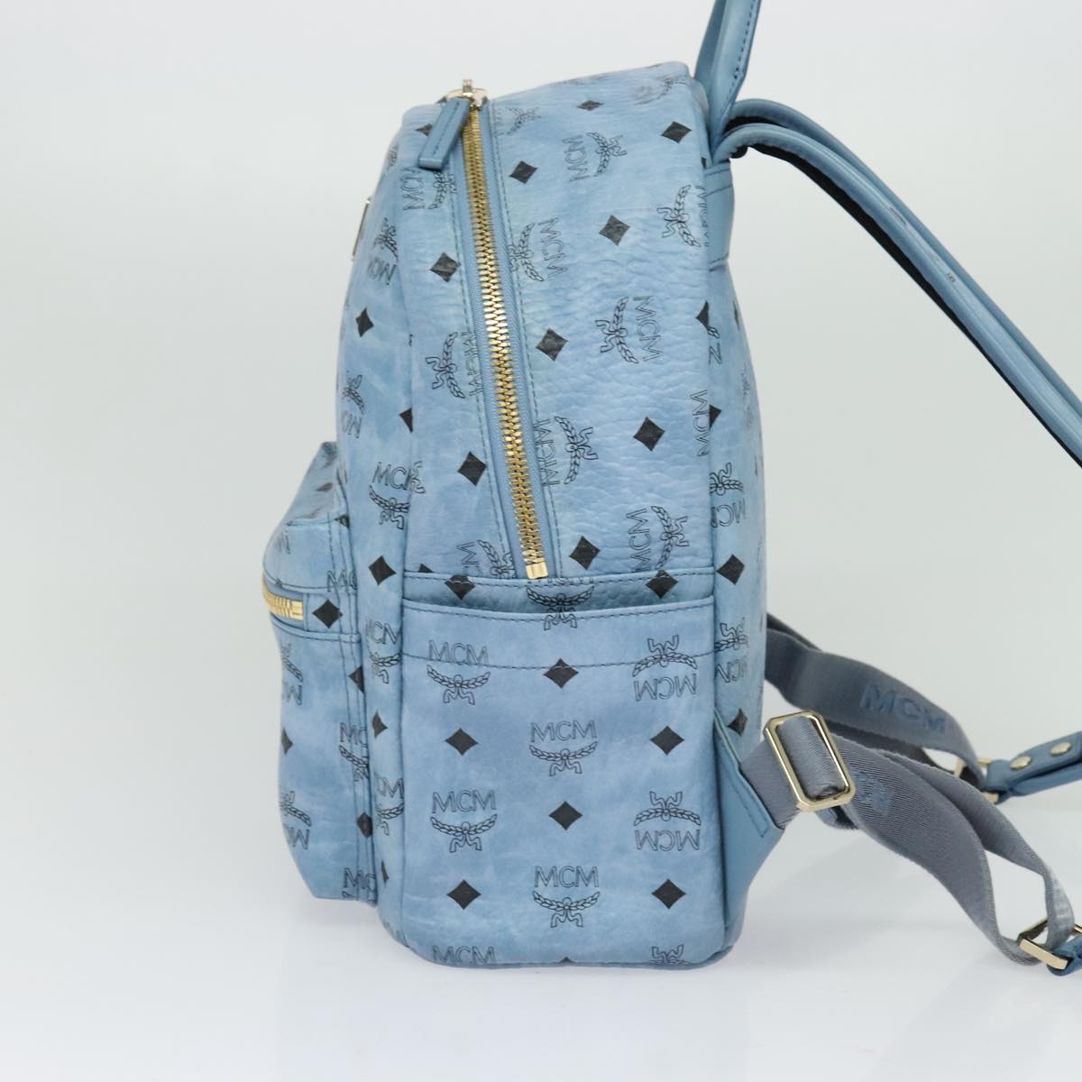 MCM Logogram Vicetos Backpack PVC Leather Light Blue Auth 125034
