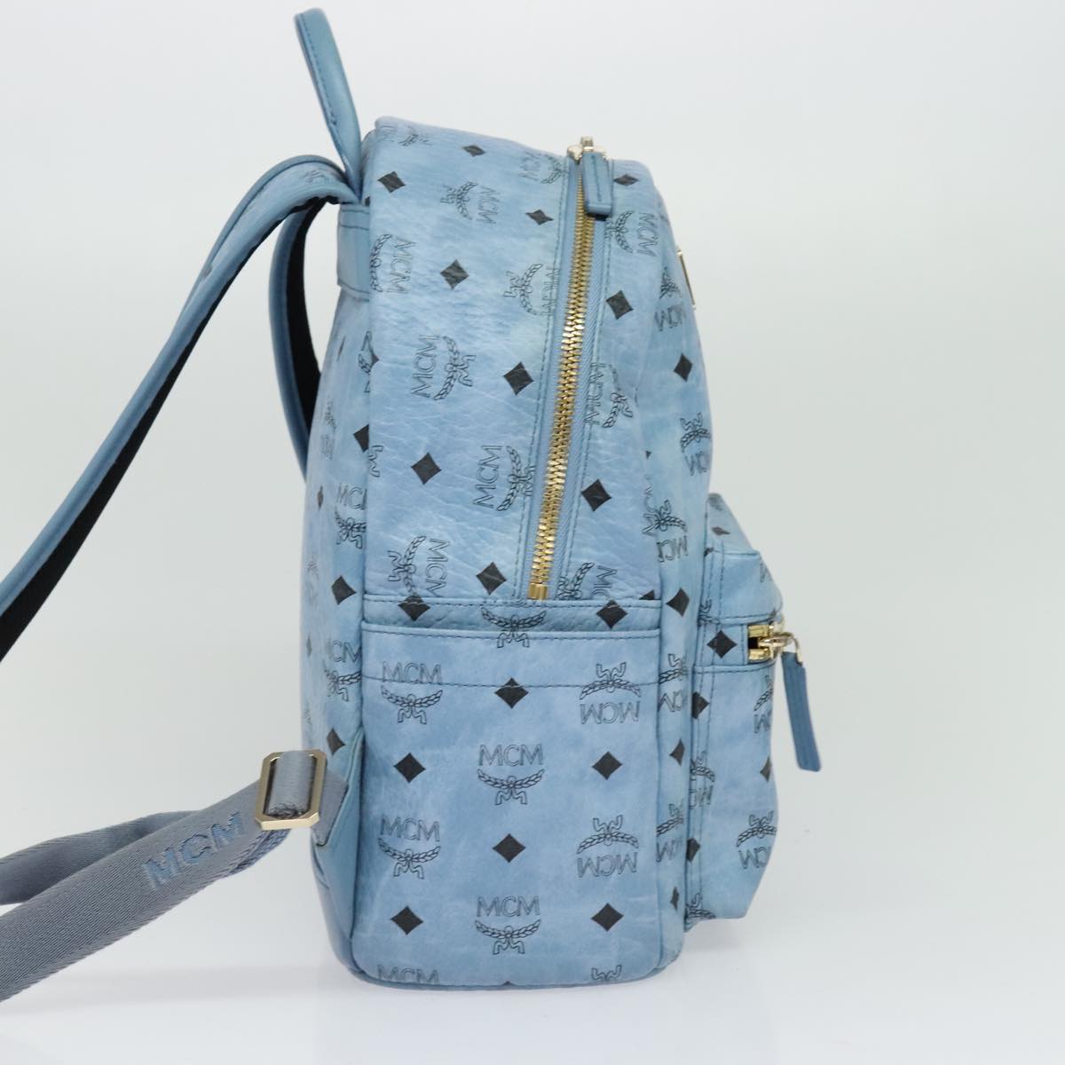 MCM Logogram Vicetos Backpack PVC Leather Light Blue Auth 125034