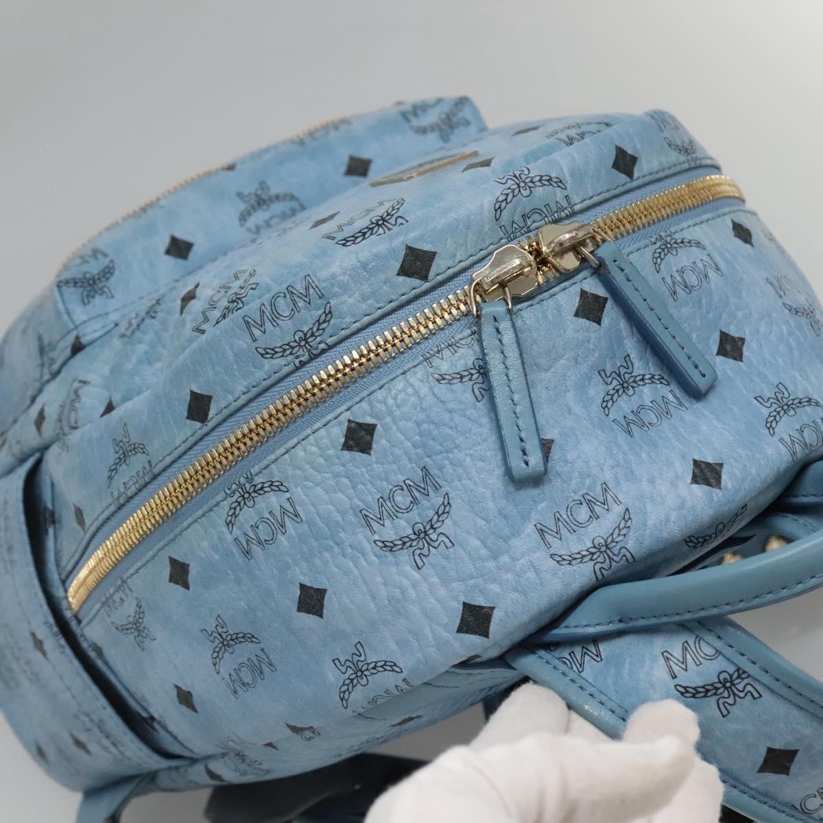 MCM Logogram Vicetos Backpack PVC Leather Light Blue Auth 125034