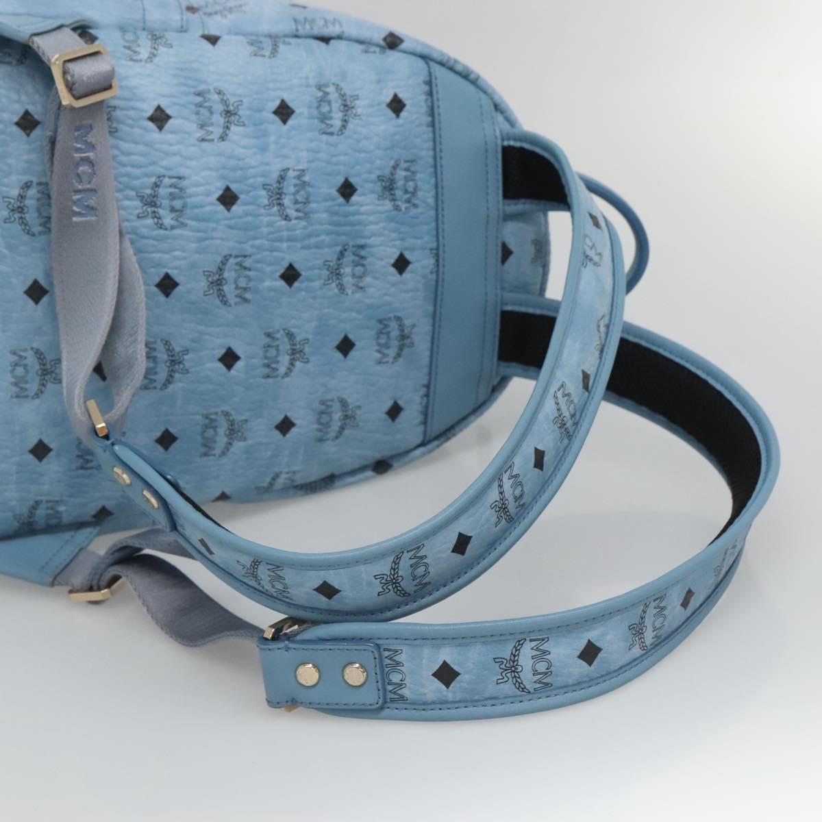 MCM Logogram Vicetos Backpack PVC Leather Light Blue Auth 125034
